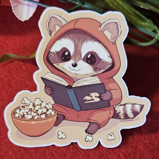 Reading Raccoon Vinyl Sticker